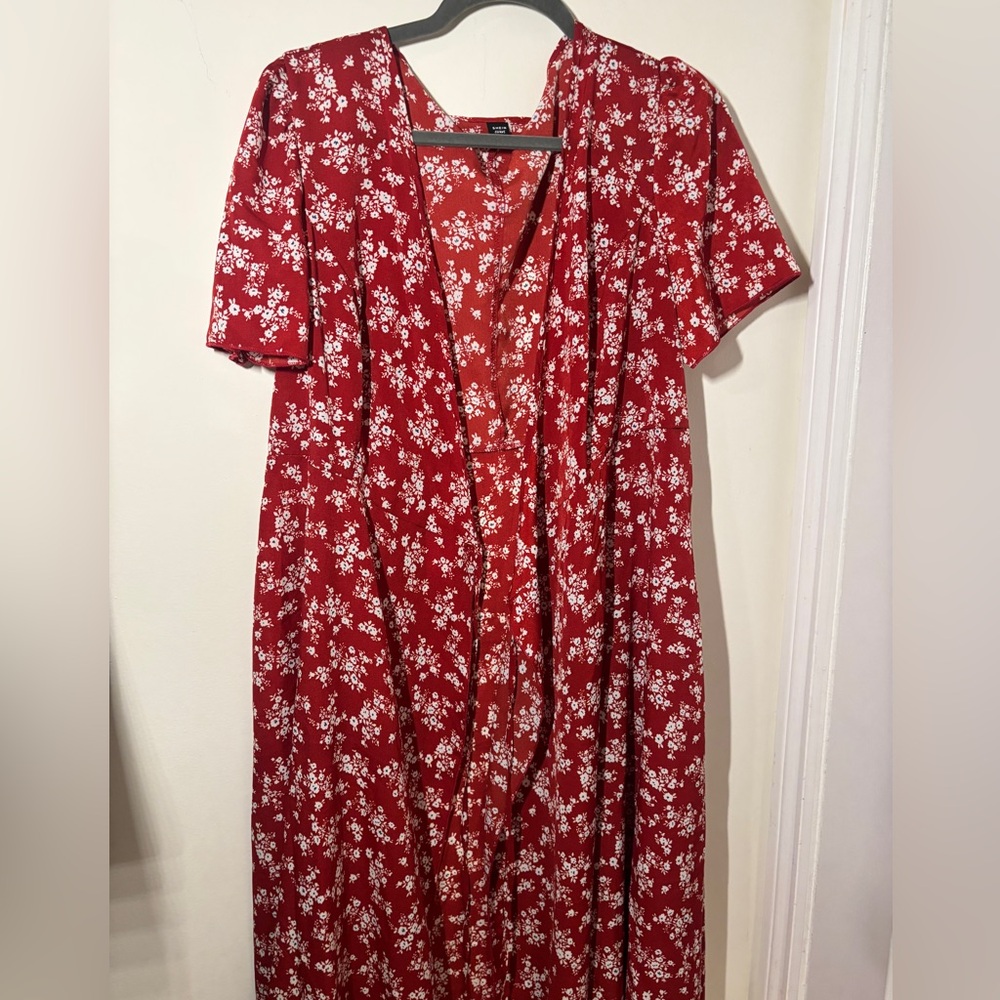 SHEIN Red Floral Asymmetrical Dress